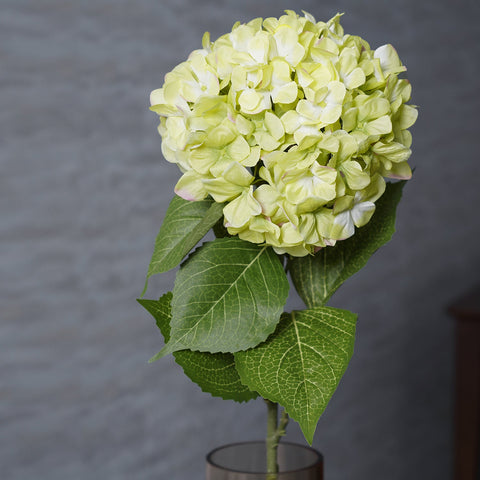 Green Hydrangea Faux Flower with Leaf - Single
