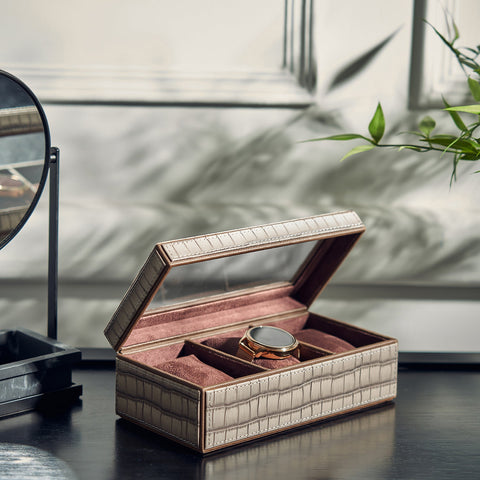 Brown Three Part Croc Pattern Faux Leather Watch Box
