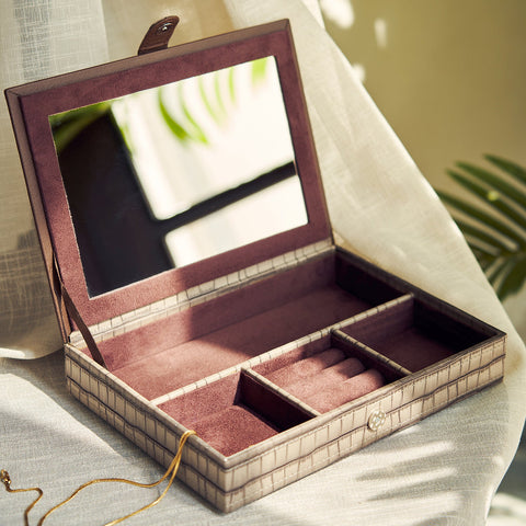 Brown Croc Pattern Faux Leather Jewellery Box