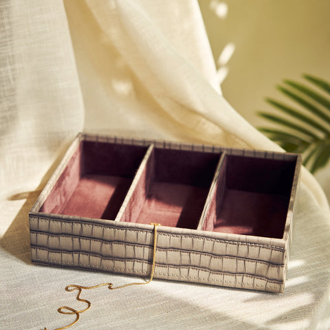 Brown Croc Pattern 3 Compartment Faux Leather Organiser
