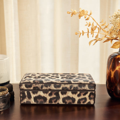 Leopard Print Faux Leather Box with Lid Small