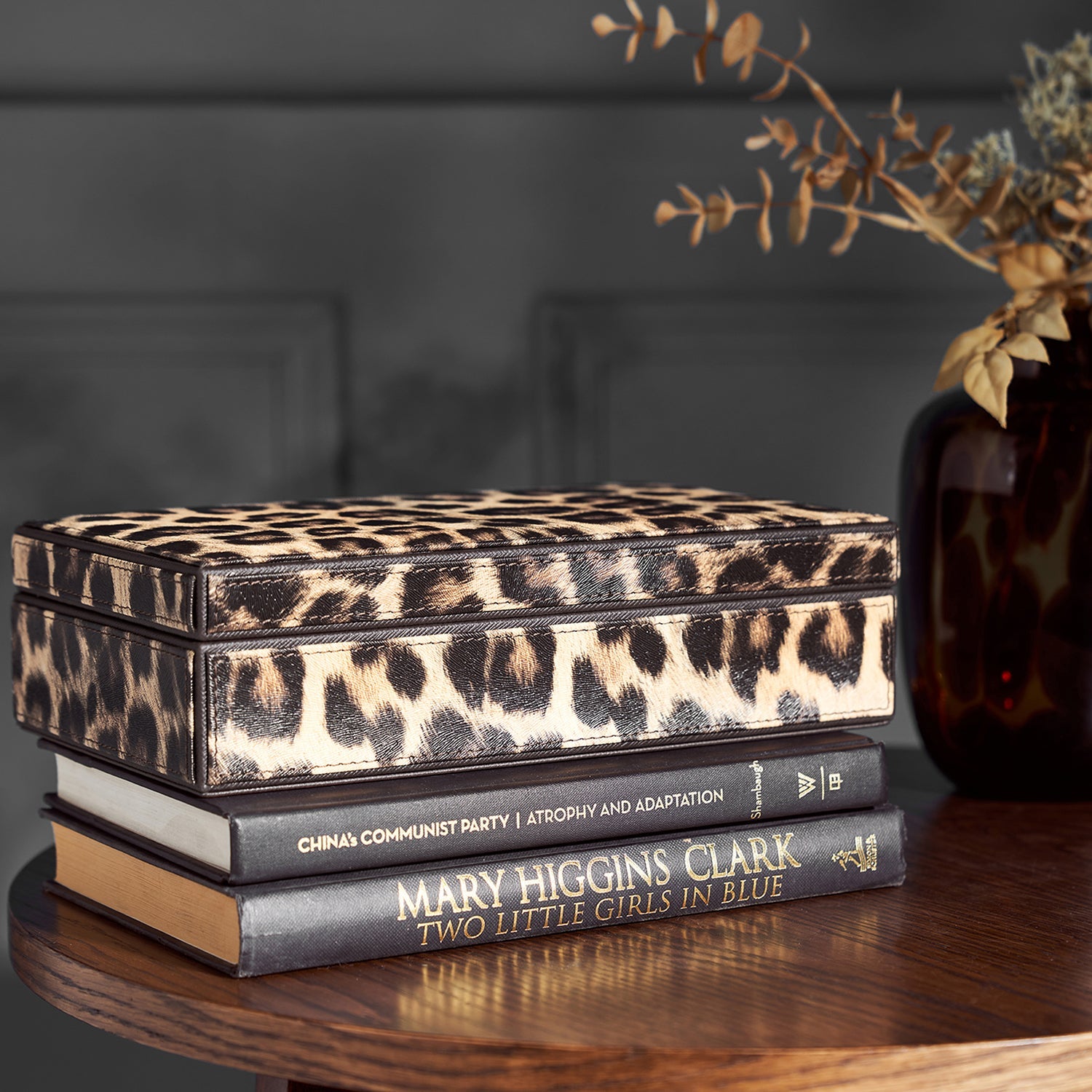Leopard Print Faux Leather Box with Lid Large