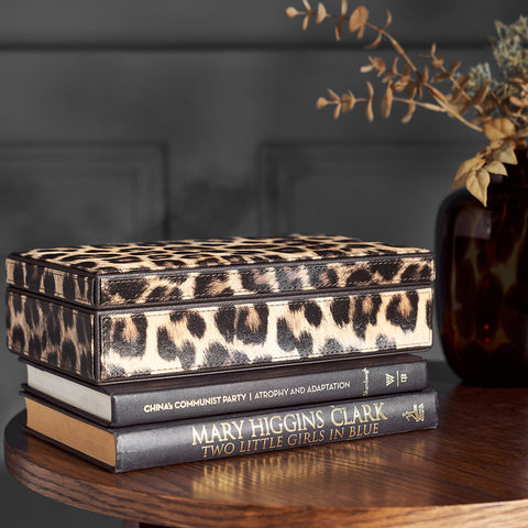 Leopard Print Faux Leather Box with Lid Large