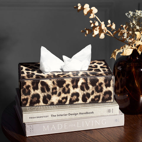 Leopard Print Faux Leather Tissue Box