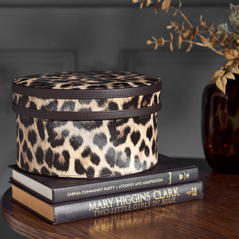 Leopard Print Faux Leather Round Box Large