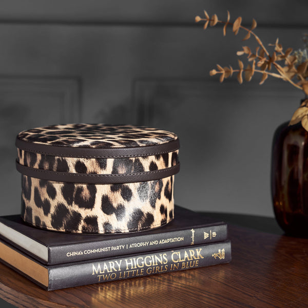 Leopard Print Faux Leather Round Box Small