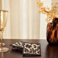 Set Of 4 Leopard Print Faux Leather Coasters