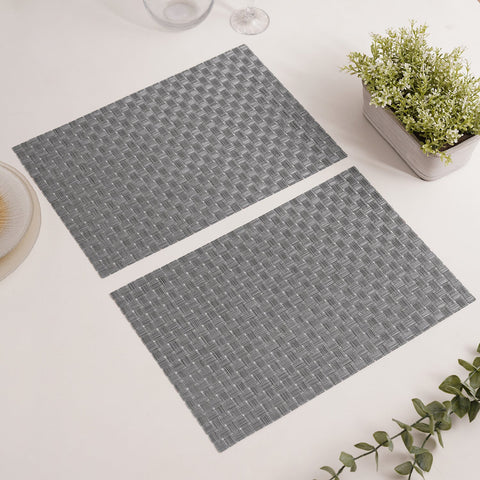 Set Of 2 Silver Woven Pvs Placemats