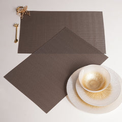 Set Of 2 Brown Herringbone Design Pvc Placemats