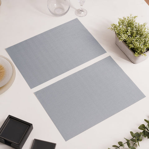 Set Of 2 Silver Herringbone Design Pvc Placemats