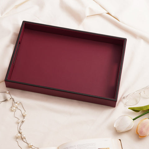 Red Rectangle Faux Leather Serving Tray