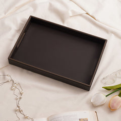 Dark Brown Rectangle Faux Leather Serving Tray