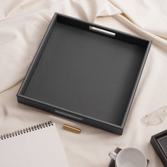 Grey Faux Leather Square Serving Tray