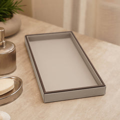 Beige Faux Leather Bathroom Tray