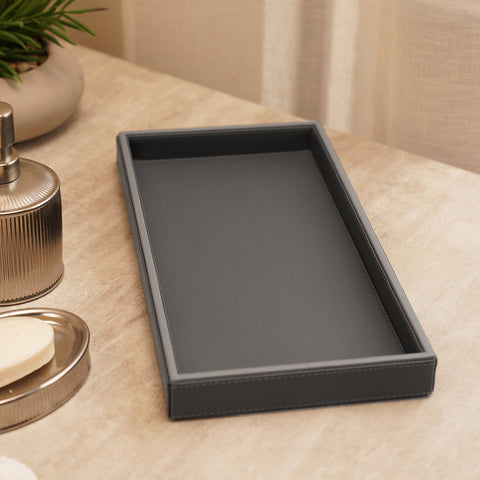 Grey Faux Leather Bathroom Tray