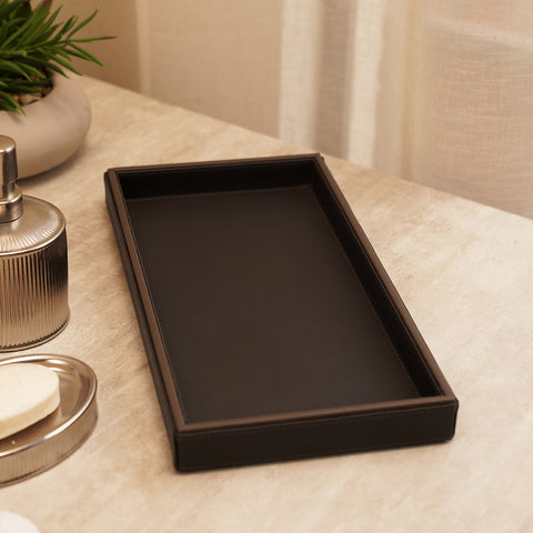 Dark Brown Faux Leather Bathroom Tray