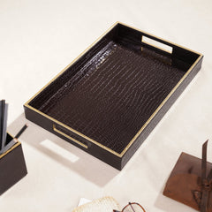 Brown Rectangle Faux Leather Serving Tray