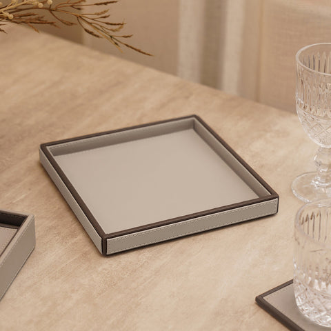 Beige Faux Leather Platter - Small