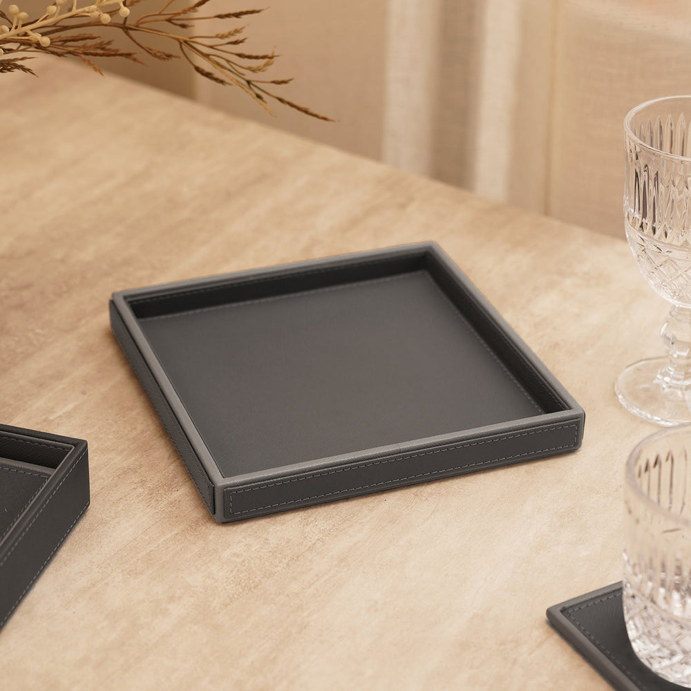 Grey Faux Leather Platter - Small