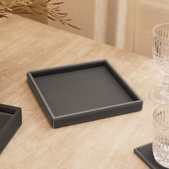 Grey Faux Leather Platter - Small