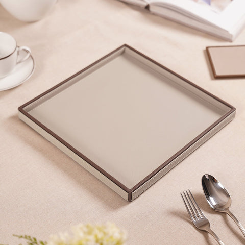 Beige Faux Leather Platter - Large