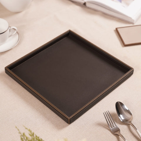 Dark Brown Faux Leather Platter - Large