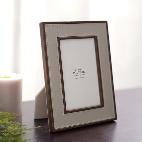 Beige Faux Leather Photo Frame - Small