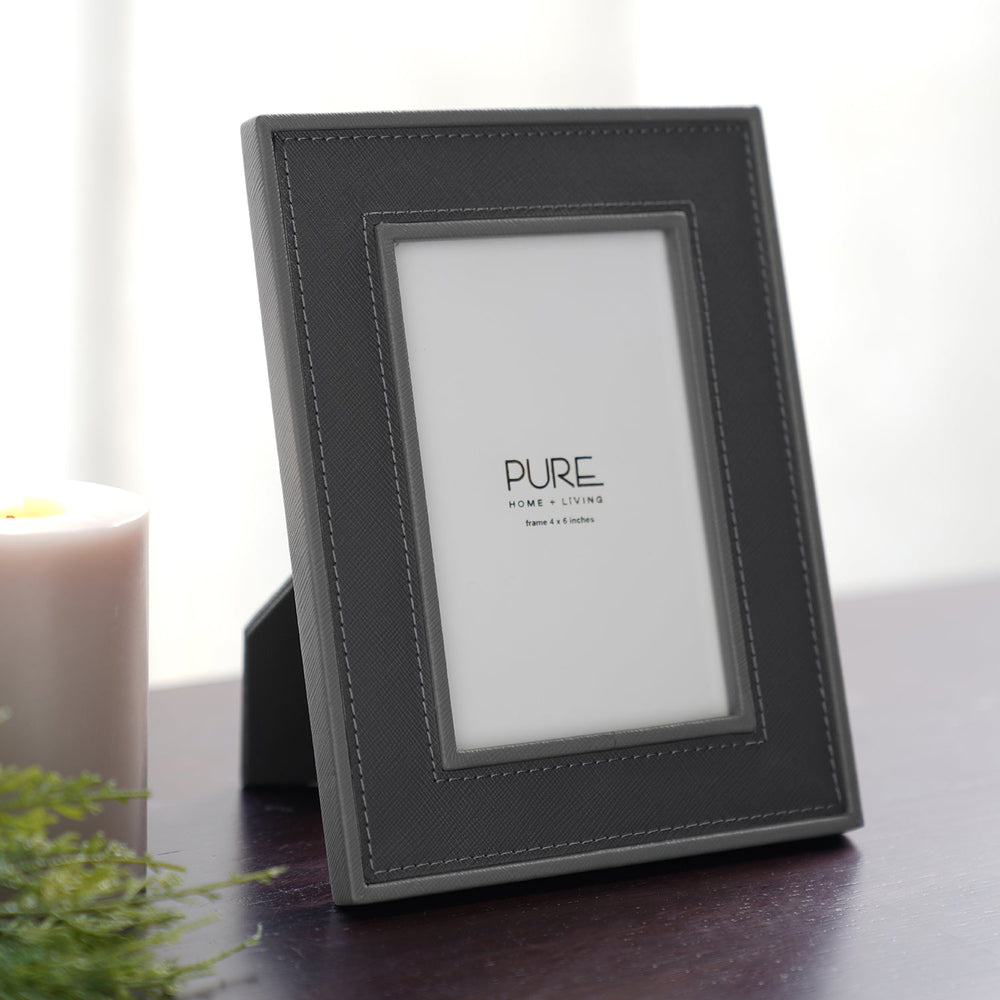 Dark Grey Faux Leather Photo Frame - Small