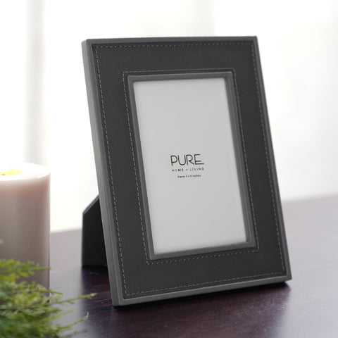 Dark Grey Faux Leather Photo Frame - Small