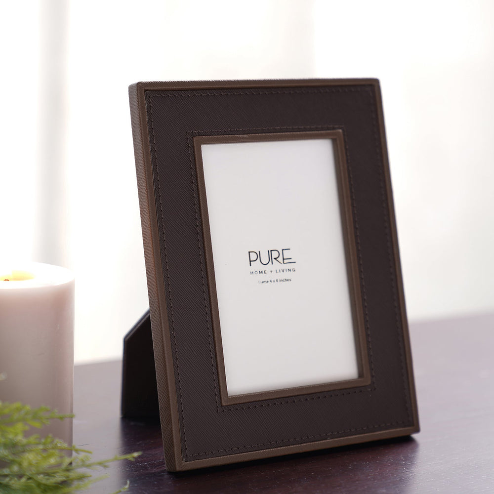 Dark Brown Faux Leather Photo Frame - Small