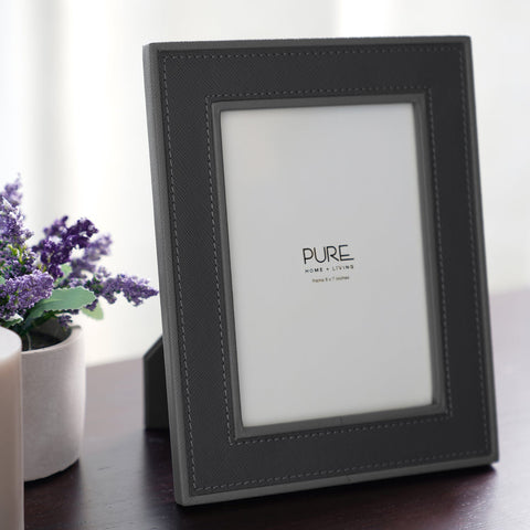 Dark Grey Faux Leather Photo Frame - Large
