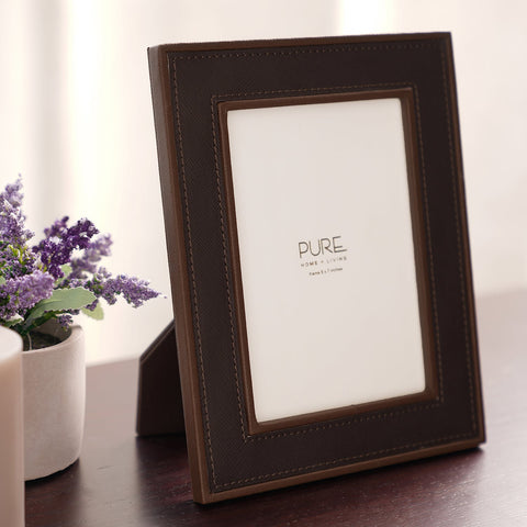 Dark Brown Faux Leather Photo Frame - Large