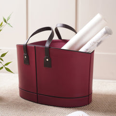 Red Faux Leather Magazine Basket