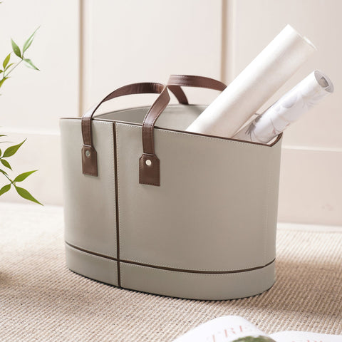 Beige Faux Leather Magazine Basket