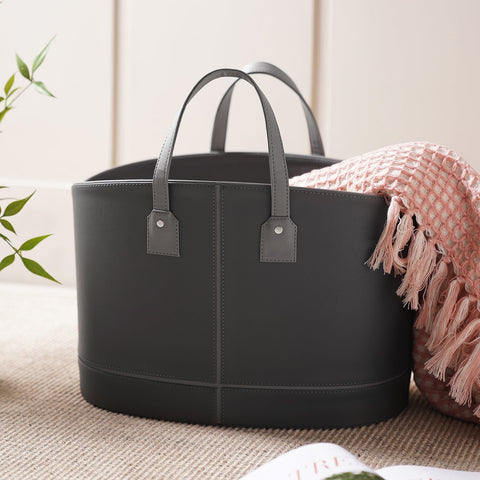 Grey Faux Leather Magazine Basket