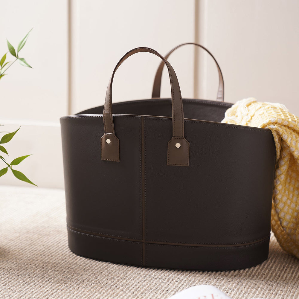 Dark Brown Faux Leather Magazine Basket