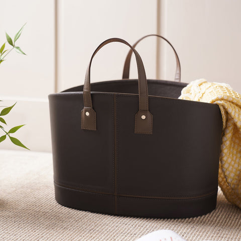 Dark Brown Faux Leather Magazine Basket