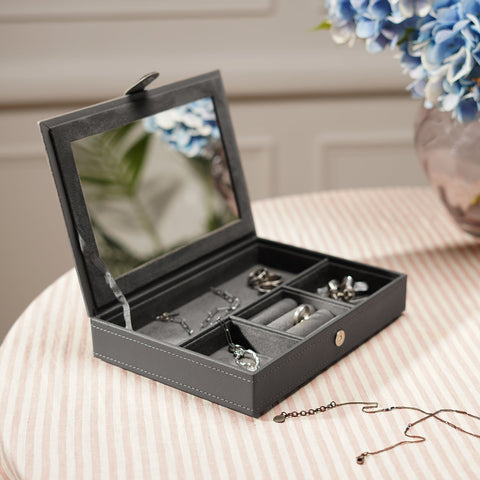 Grey Faux Leather Jewellery Box