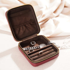 Red Square Faux Leather Travel Jewellery Box