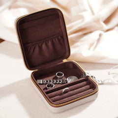 Beige Square Faux Leather Travel Jewellery Box