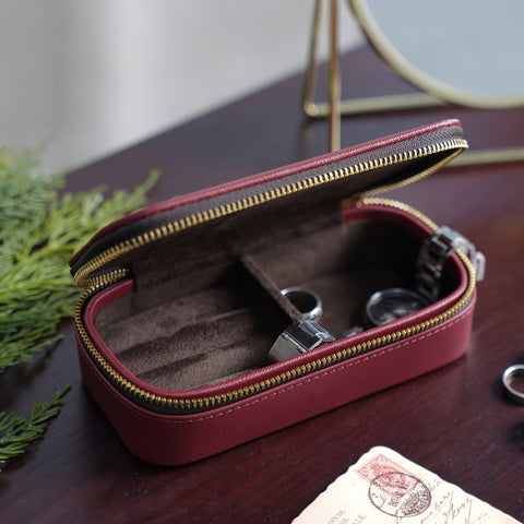 Red Rectangle Faux Leather Travel Jewellery Box