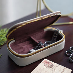 Beige Rectangle Faux Leather Travel Jewellery Box