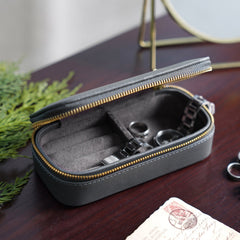 Grey Rectangle Faux Leather Travel Jewellery Box