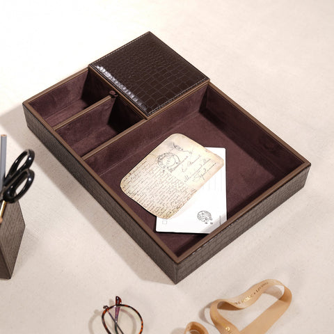 Brown Faux Leather Desk Organizer