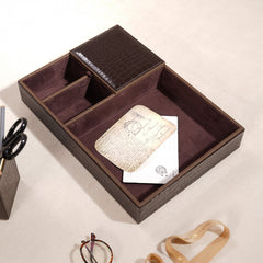 Brown Faux Leather Desk Organizer