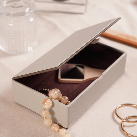 Beige Faux Leather Box with Lid - Large