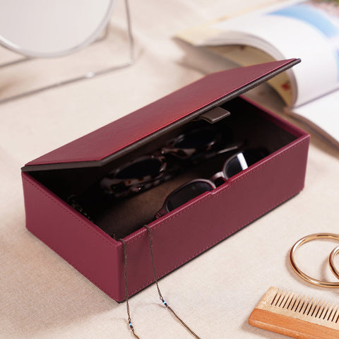 Red Faux Leather Box with Lid - Small