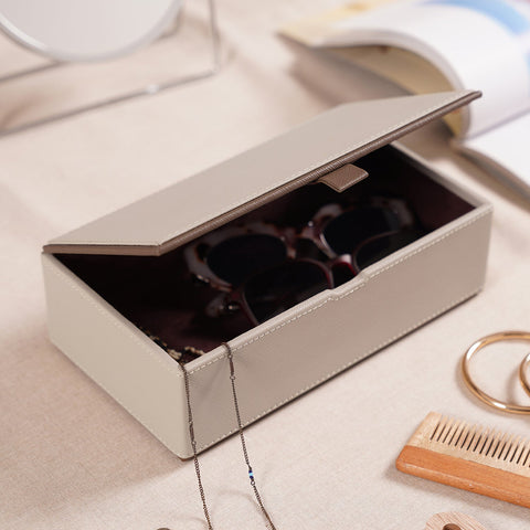 Beige Faux Leather Box with Lid - Small