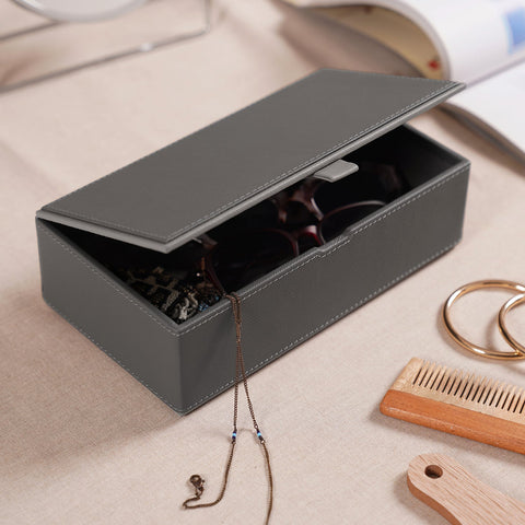 Grey Faux Leather Box with Lid - Small