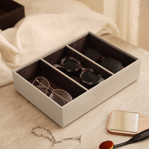 Beige 3 Compartment Faux Leather Organiser